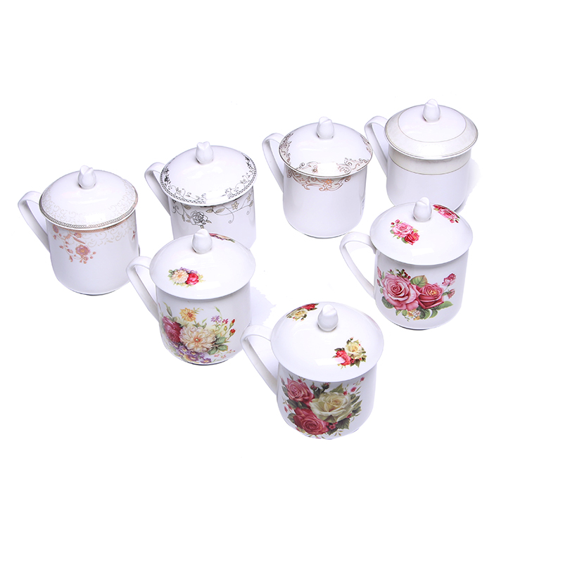 精美印花陶瓷茶杯带盖 小号办公室会议水杯批发高档送礼礼品