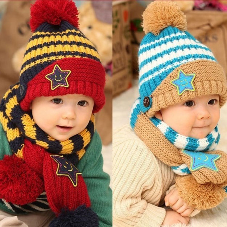 Winter baby earmuff cap five-pointed star pullover cap scarf two-piece set thumbnail