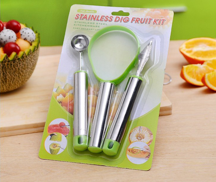 Three-piece stainless steel fruit digger Multi-functional watermelon digger scoop carving knife thumbnail