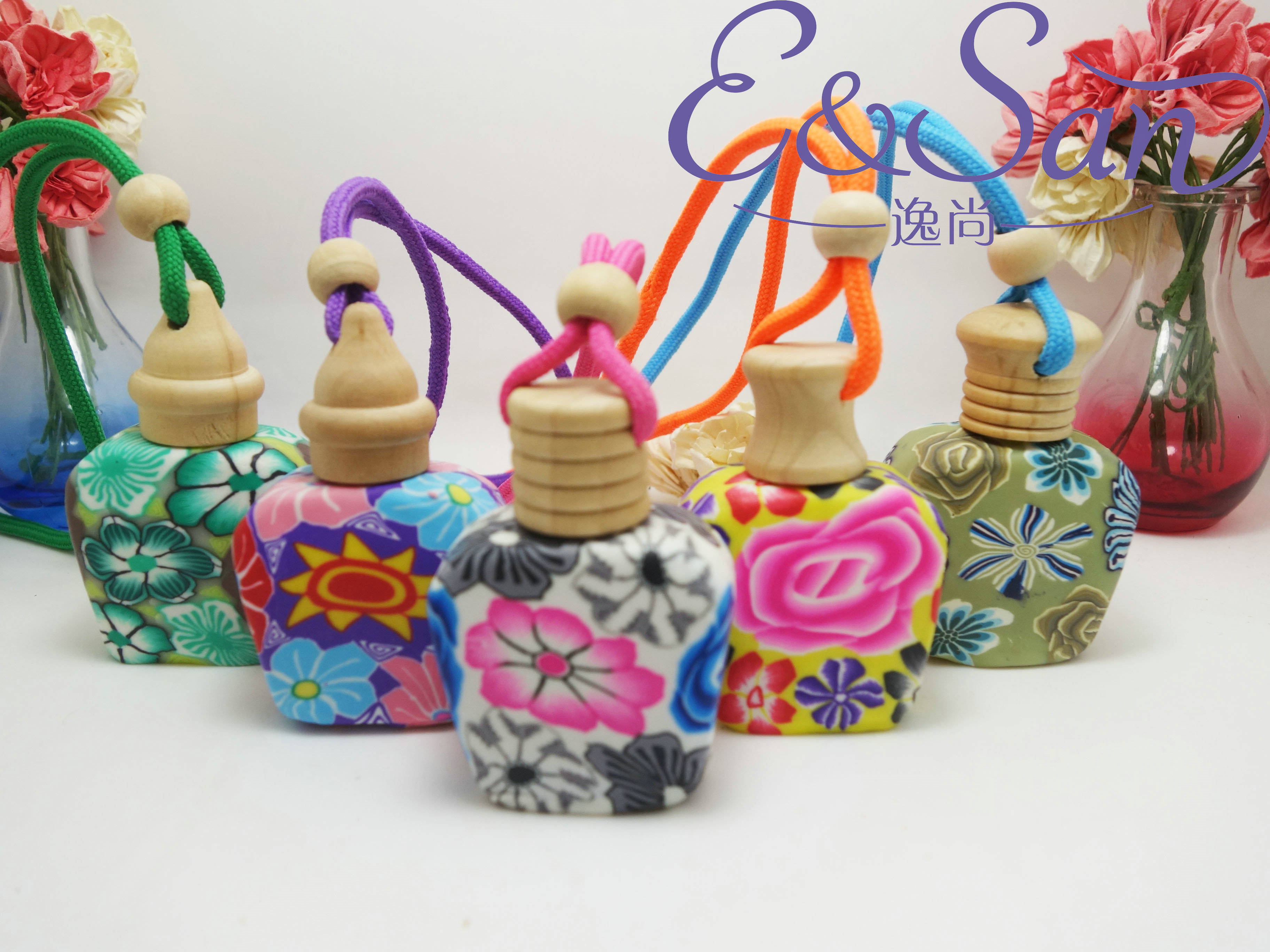 厂家直销爆款RG34-15ML全包软陶香水瓶玻璃汽车挂件