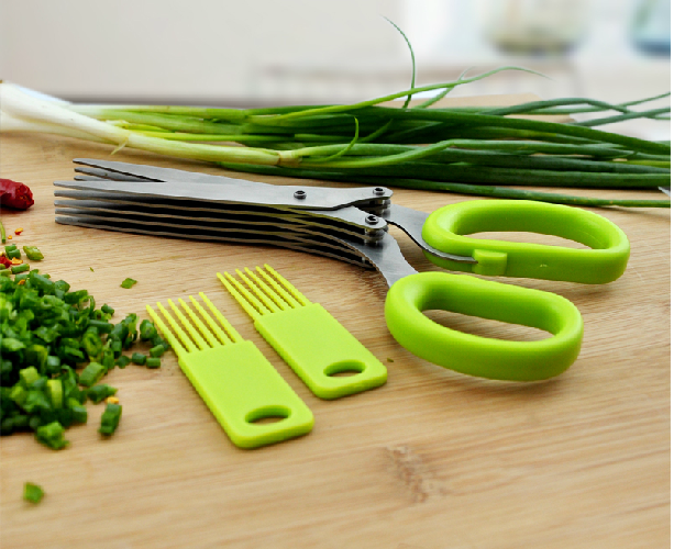HAILIAN Cool Kitchen Gadgets for Cutting Shredded Lettuce Herb Scissors With 5 Blades and Cover, thumbnail
