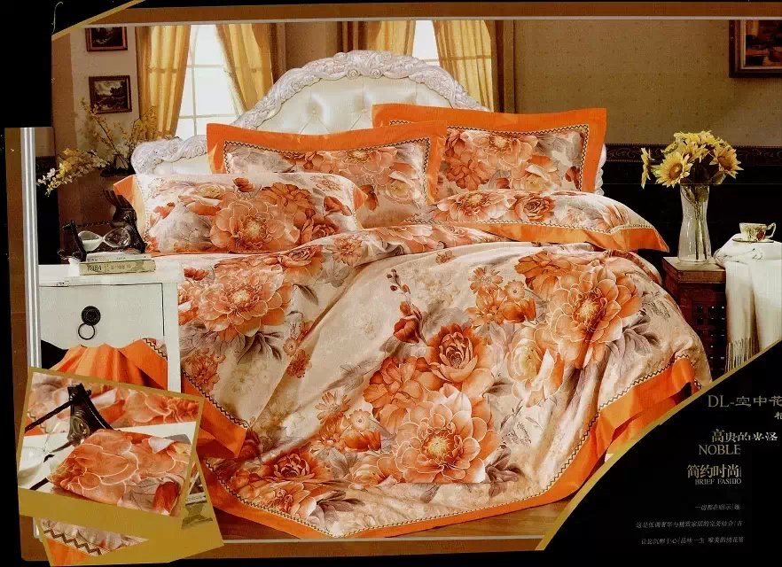 贡缎绣花镂空纯棉大提花四件套婚庆四件套印花四件套产品图