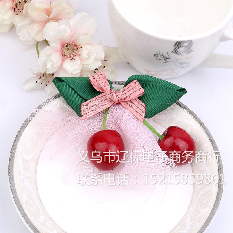 韩版新款网纱樱桃蝴蝶结 DIY可爱手工饰品配饰