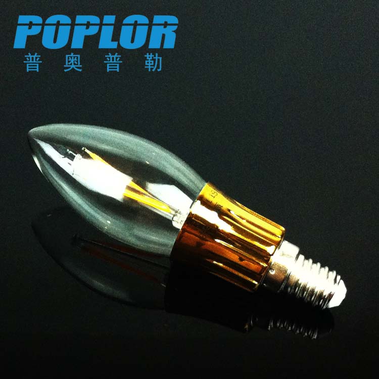 LED灯丝灯2W尖泡蜡烛灯玻璃罩 仿钨丝灯360度发光蓝宝石