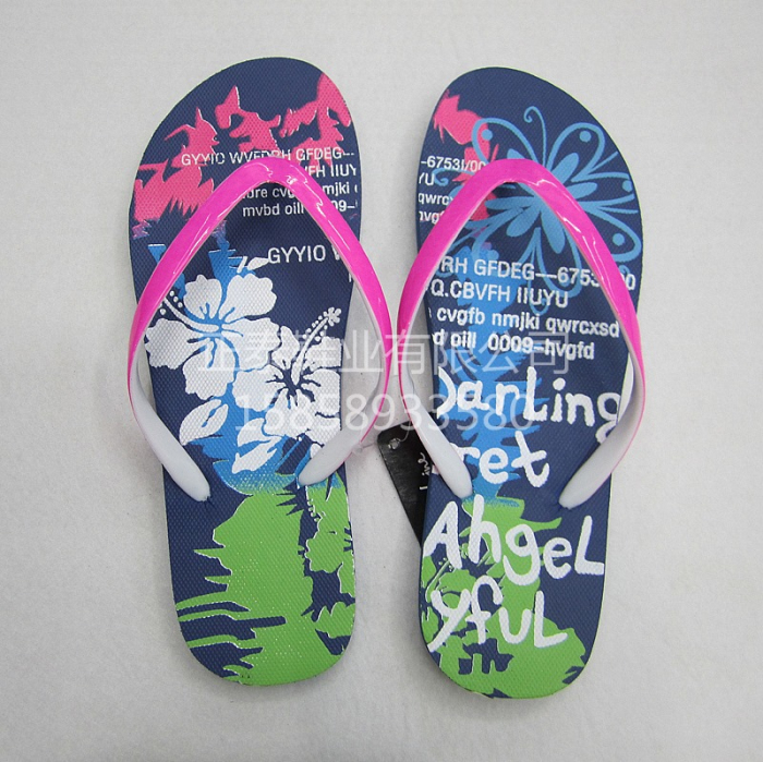 Custom-made pink fluorescent two-tone flip-flops beach shoes
