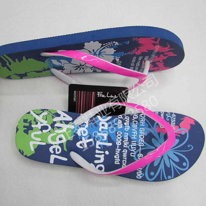 Custom-made pink fluorescent two-tone flip-flops beach shoes details Picture