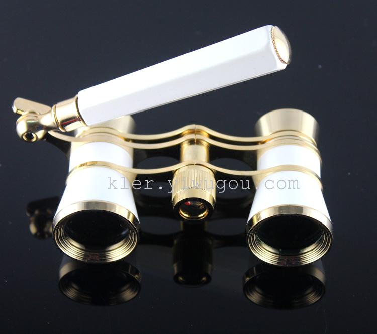 White gold-plated drama mirror with handle 3X25 gift telescope