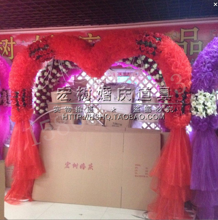 销 高密度绢花拱门 幸福拱门 爱心绢花拱门 心形花门婚庆道具产品图