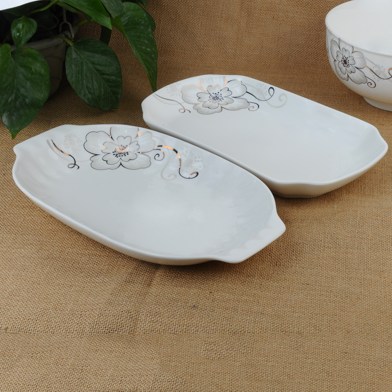Large 12-Inch Fillet Plate Grill Plate Premium Bone China Glazed Glazed Ceramic Tableware