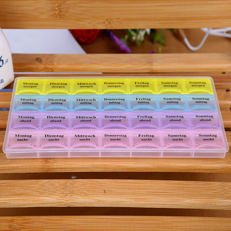 Wholesale of 28-compartment medicine boxes, English small items, stud accessories and creative life storage boxes in 4 rows a week details Picture