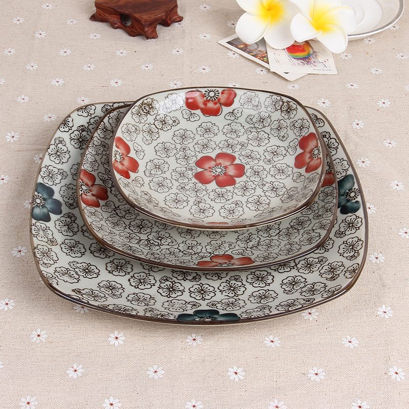 四方圆角盘菜盘厂家直销 陶瓷餐具 釉下彩工艺礼品