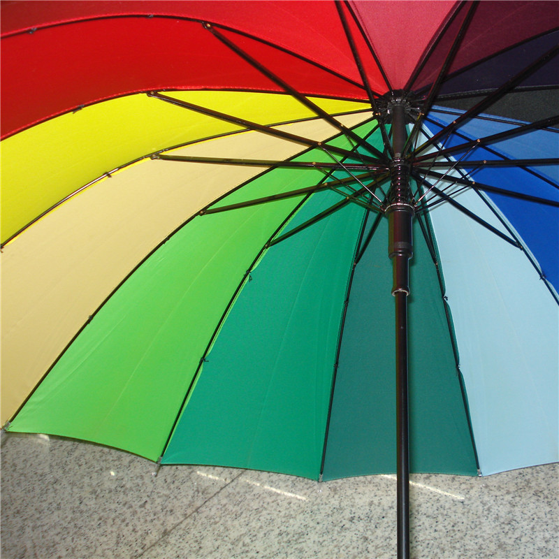 Korean version long-handled automatic super wind-resistant 14-color rain and sun protection rainbow umbrella Princess umbrella Specification image
