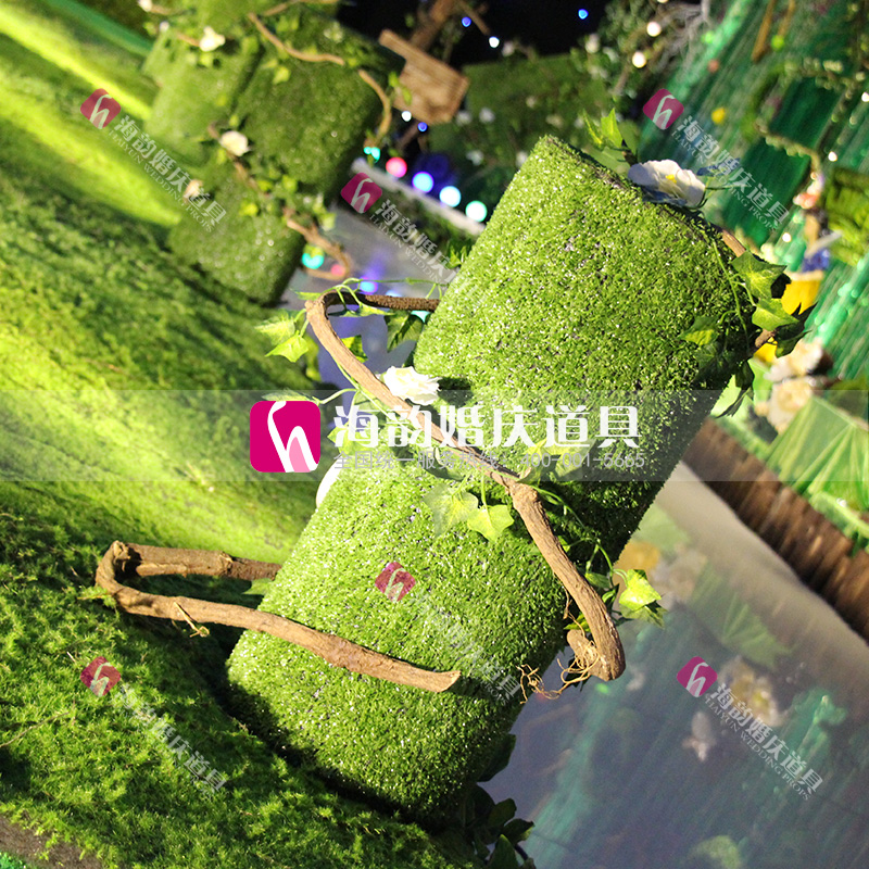 Haiyun wedding props, wedding supplies, forest-themed creative stone pillar guides, grass cylindrical guides details Picture