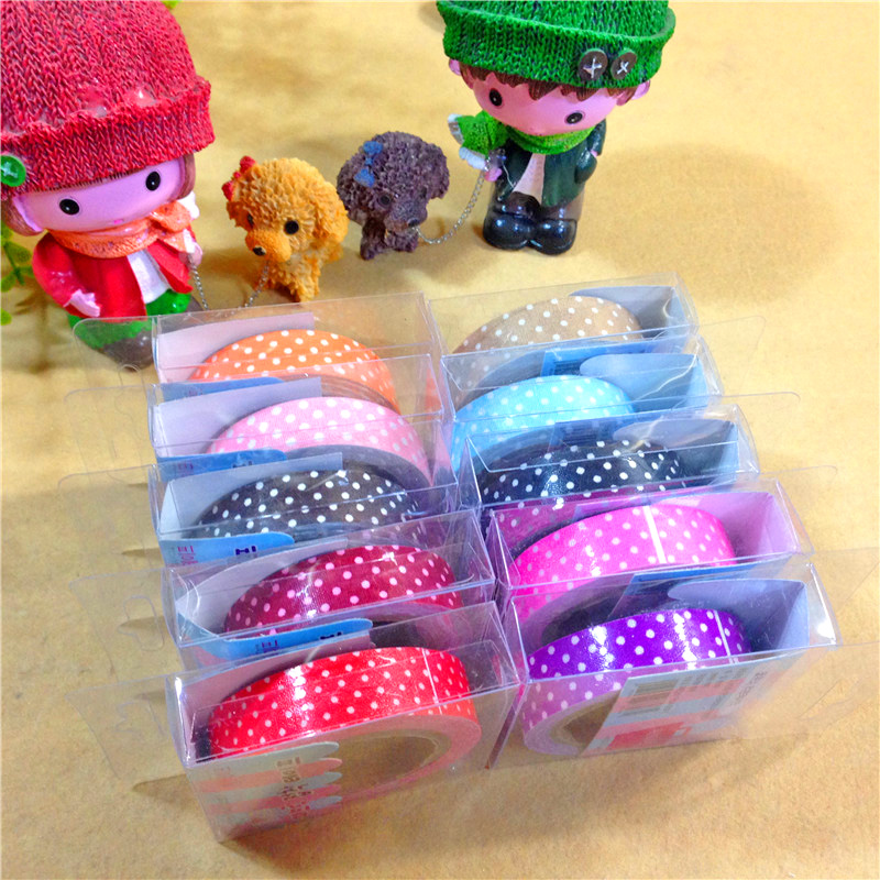 圆点布艺胶带 直径6.7cm 宽度1.5cm PVC盒装