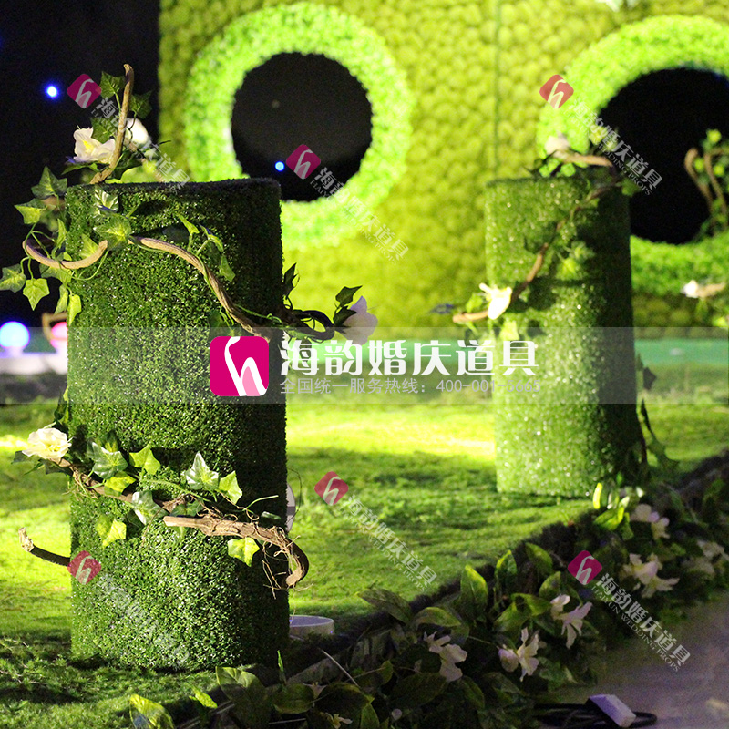 Haiyun wedding props, wedding supplies, forest-themed creative stone pillar guides, grass cylindrical guides