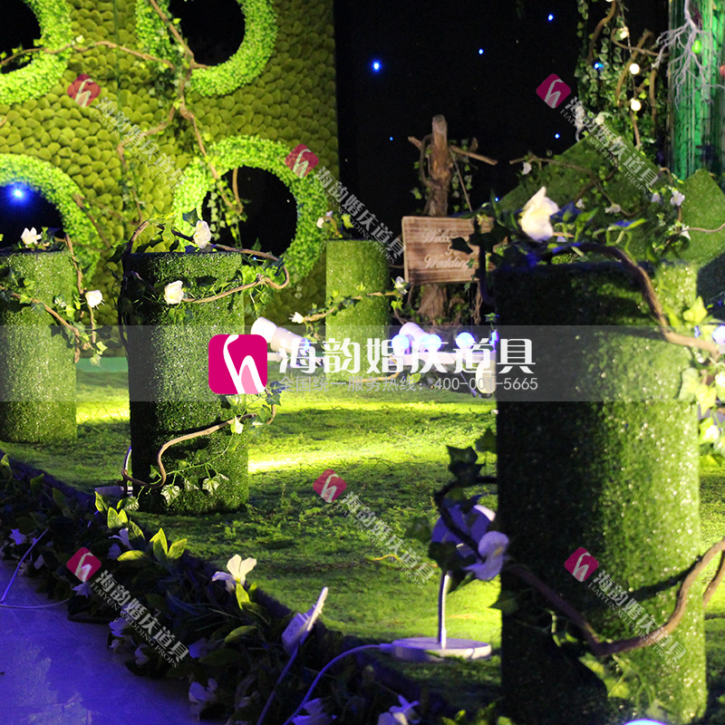 Haiyun wedding props, wedding supplies, forest-themed creative stone pillar guides, grass cylindrical guides Specification image