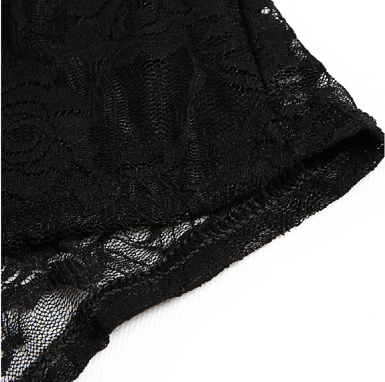 圆领网纱绿叶真情性感蕾丝长袖透明露背打底衫产品图