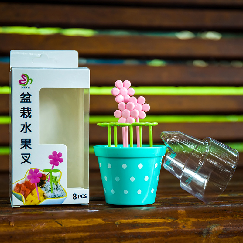 Creative potted fruit fork Polka dot fruit fork Fashion home fruit fork