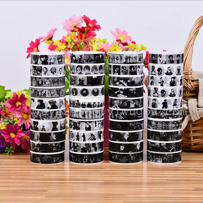 Black and white animation tape diary seal paste decoration tape mix 32 thumbnail