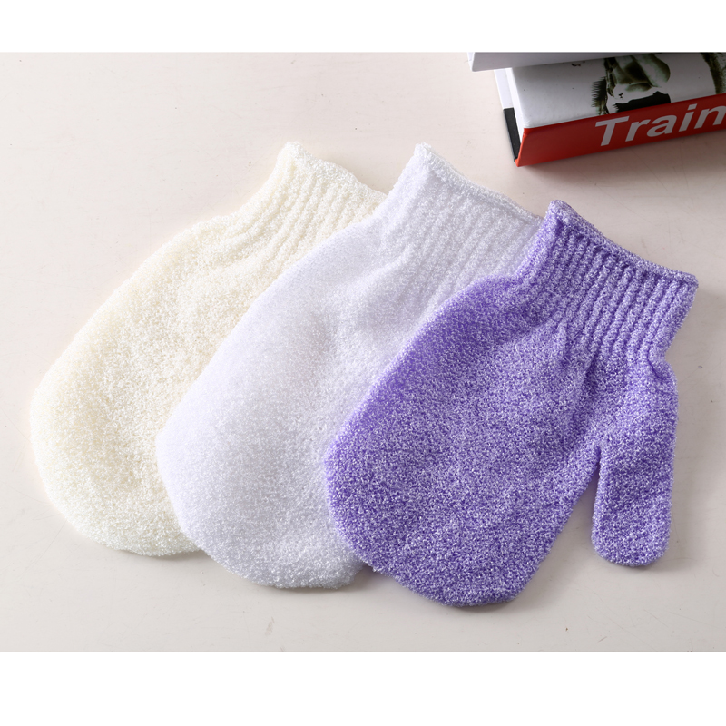 单色手套五指沐浴手套浴擦搓澡巾浴花搓背手套产品图