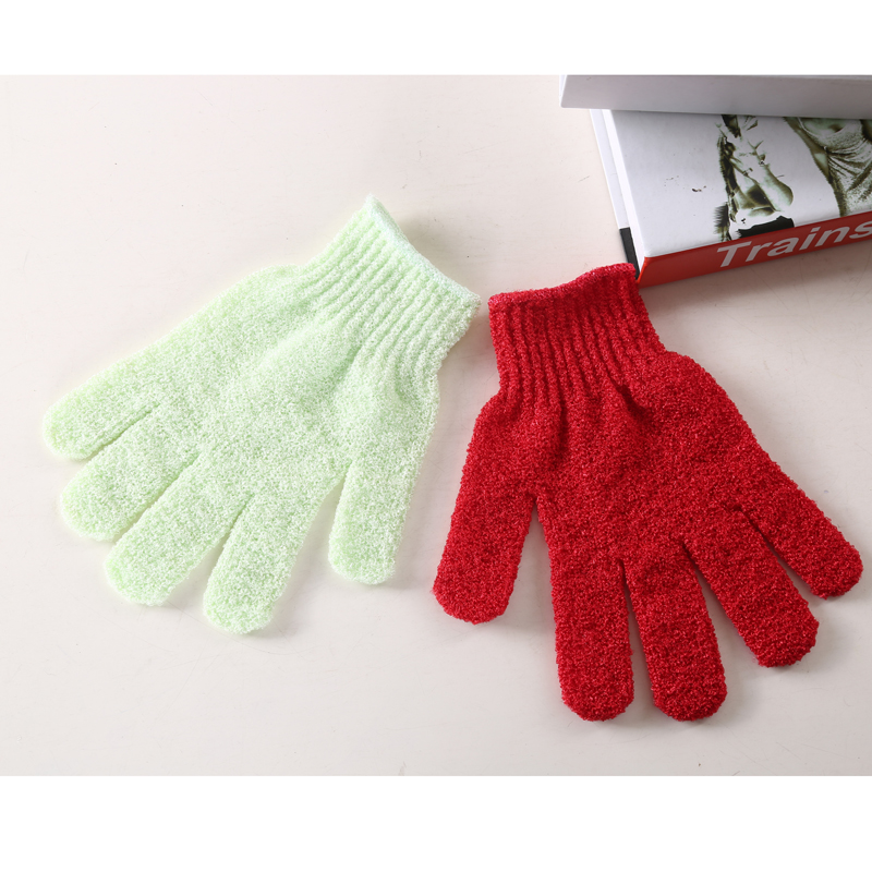 单色手套五指沐浴手套浴擦搓澡巾浴花搓背手套细节图