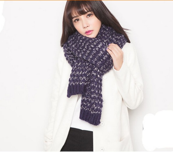马海毛毛线围巾女超长加厚 粗毛线围巾围脖针织披肩细节图