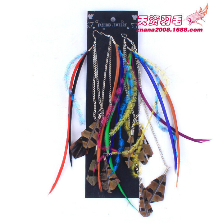 火鸡羽毛耳环欧美夸张羽毛耳环鸵鸟毛耳环批发细节图