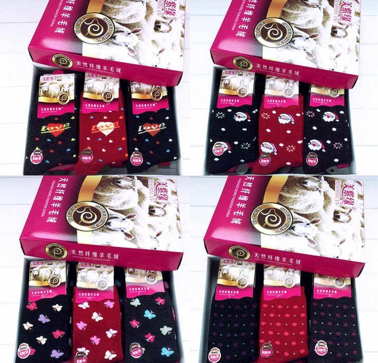 冬季中筒女袜 仿兔羊毛羊绒女袜加厚保暖耐穿礼盒袜子产品图