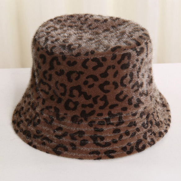 Autumn and winter wool-like fashion hat basin hat warm fur fur leopard print wave dot maomao vintage hat thumbnail