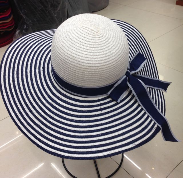 大帽子草帽 女士草帽条纹大边沙滩帽 草帽