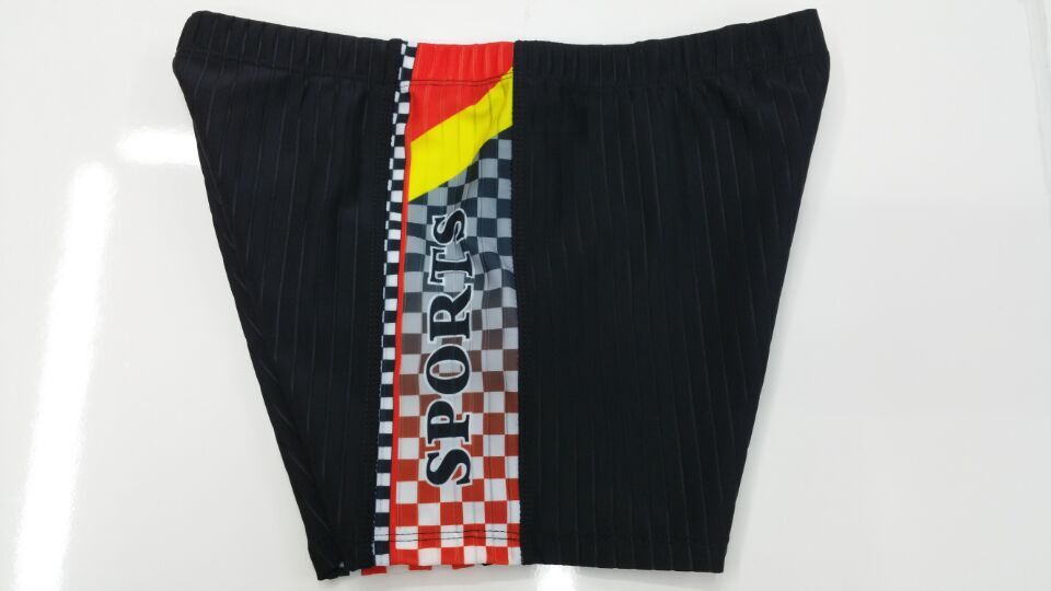 Drain line quick dry flat corner patchwork printed men's swimming trunks details Picture