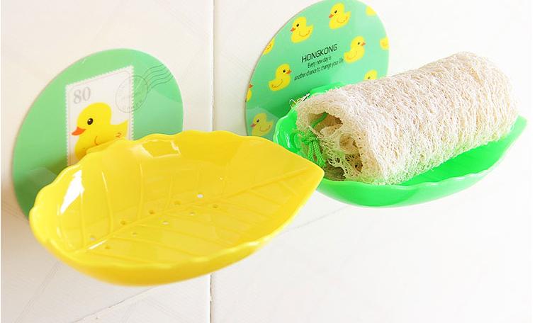 创意叶子造型无痕吸壁式香皂托盘 浴室沥水置物架可拆卸香皂盒