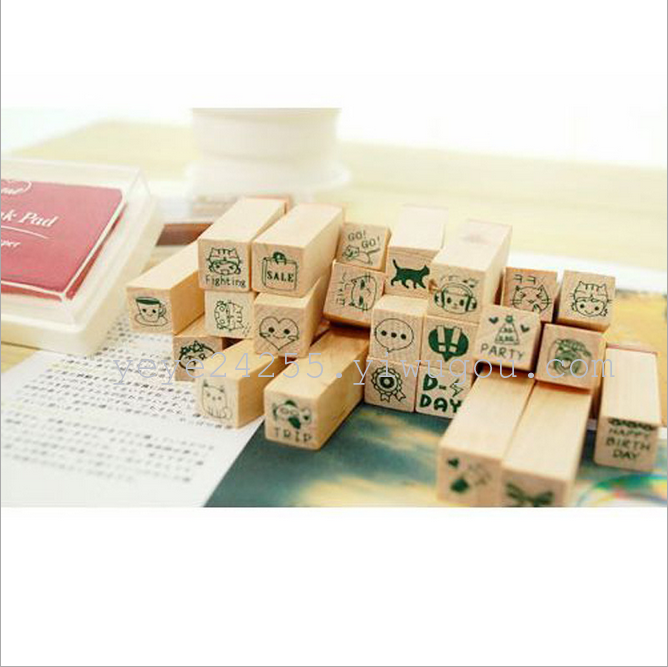 韩国时尚表情符印章 可爱DIY木盒印章