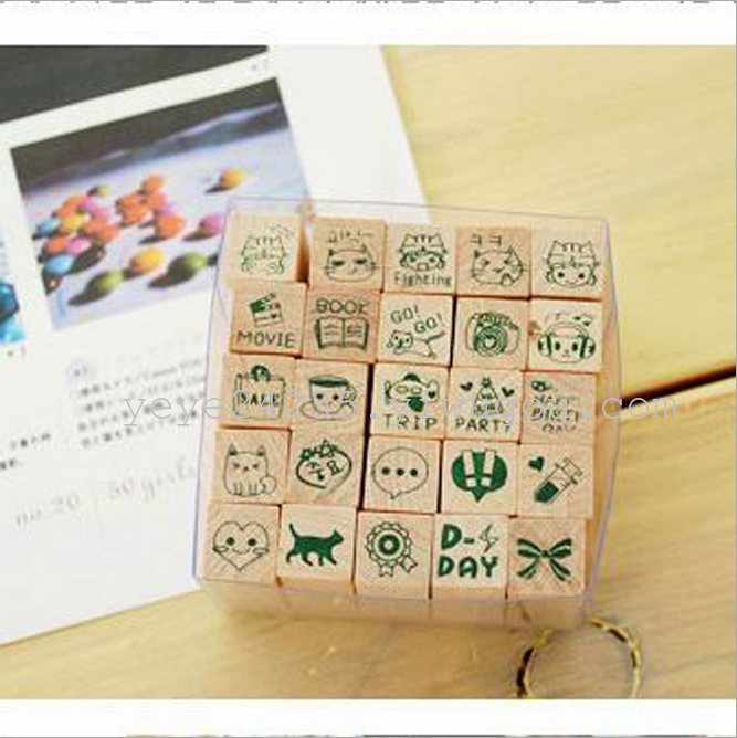 韩国时尚表情符印章 可爱DIY木盒印章细节图
