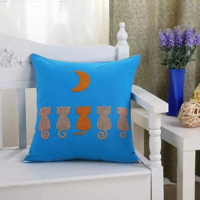 Blue Cute Cartoon Series Embroidered Towel Embroidered Car Sofa Cushion Pillow Case Application Scenario