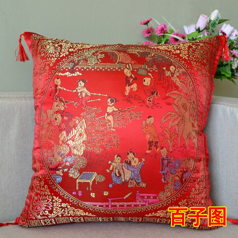 Hundred-Child Picture Family Portrait Wedding Red Festive Pillow Case Cushion Cushion Pillow details Picture