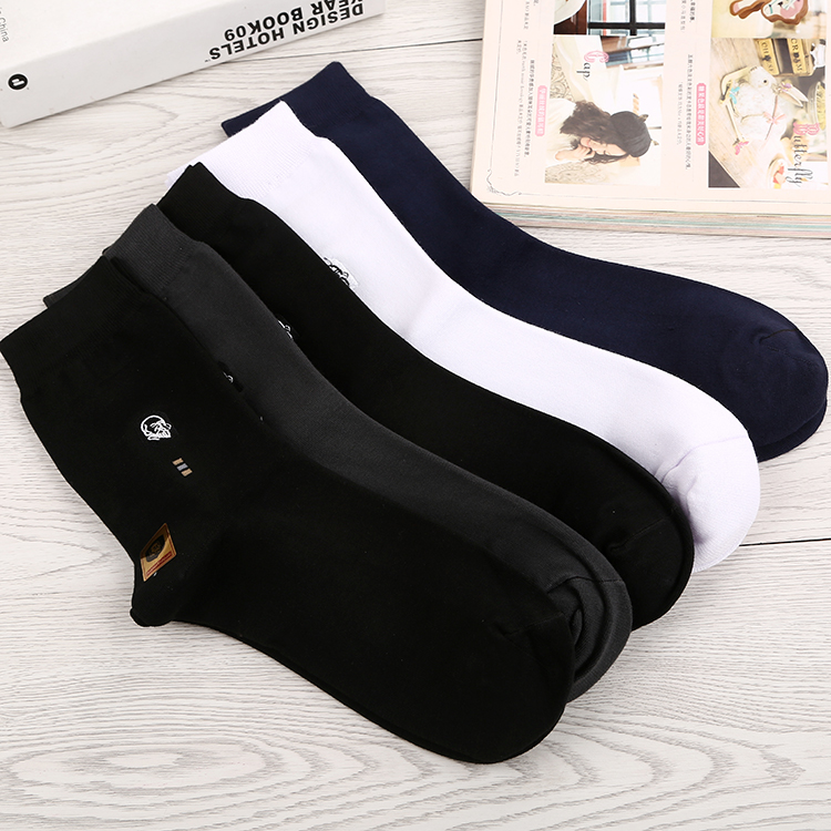 Old Man's head pure cotton anti-odor and sweat-absorbing thick business socks men's autumn and winter new embroidered mid-tube socks comfortable and breathable gift box set details Picture