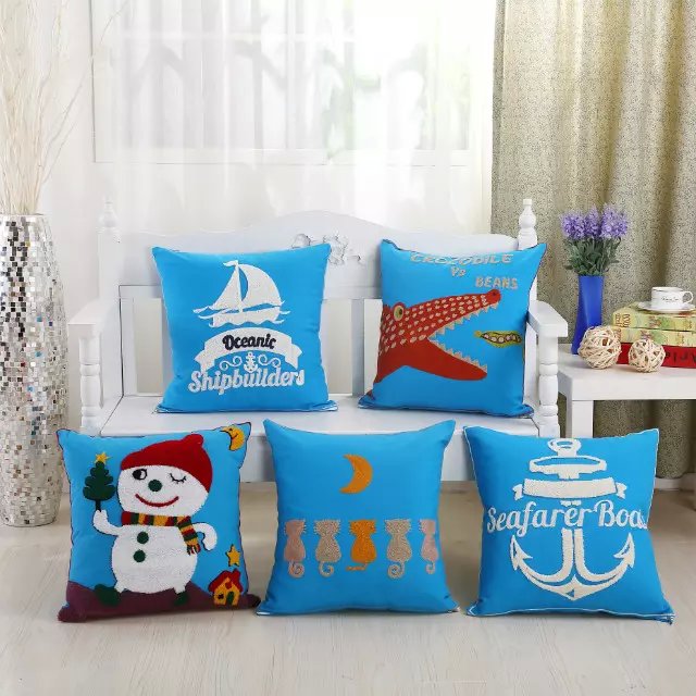 Blue Cute Cartoon Series Embroidered Towel Embroidered Car Sofa Cushion Pillow Case