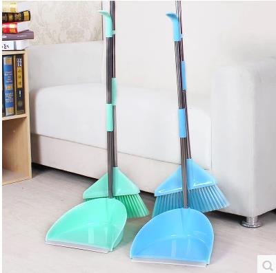 小扫把簸箕组合套装 软毛扫地扫帚 塑料不锈钢杆细节图