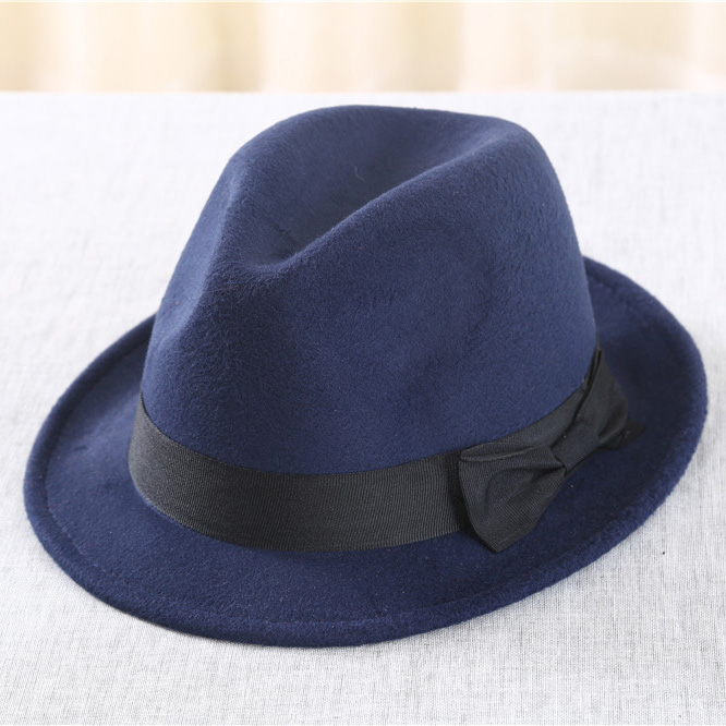 巴拿马英伦风爵士帽毛呢礼帽 秋冬中性蝴蝶结帽子细节图