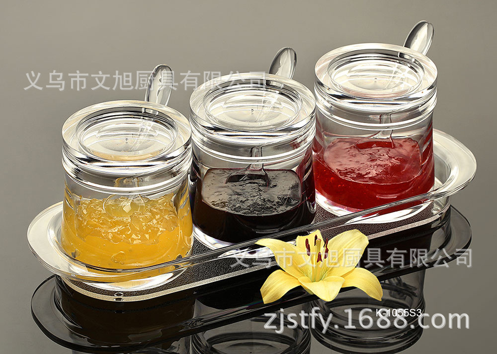 3PC压克力调料盒创意调味盒调味瓶调料罐圆形调味三件套