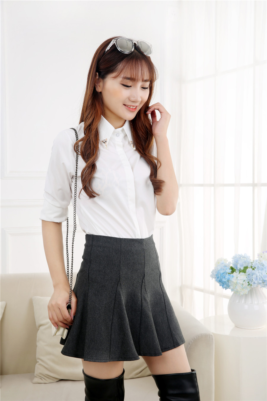 New Korean style women's puff skirt, short skirt, pleated skirt, plus-size high-waisted half-length skirt for autumn and winter Specification image