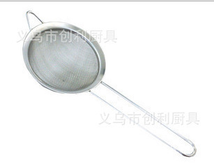 加厚款7CM不锈钢手柄面粉筛 宽边斜纹尖耳 漏网 密格 油格