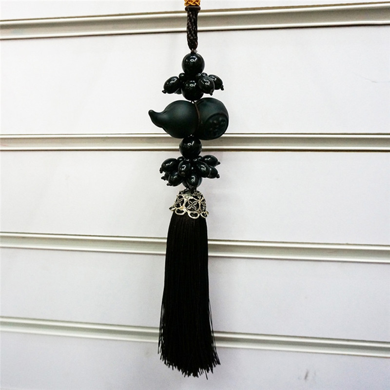 黑曜石汽车挂件 黑曜石关公葫芦吊坠车用 后视镜车挂细节图