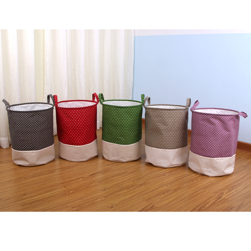 Hemp Polka Dot Storage Bucket Home Laundry Basket Basket Storage Basket Waterproof Storage Basket