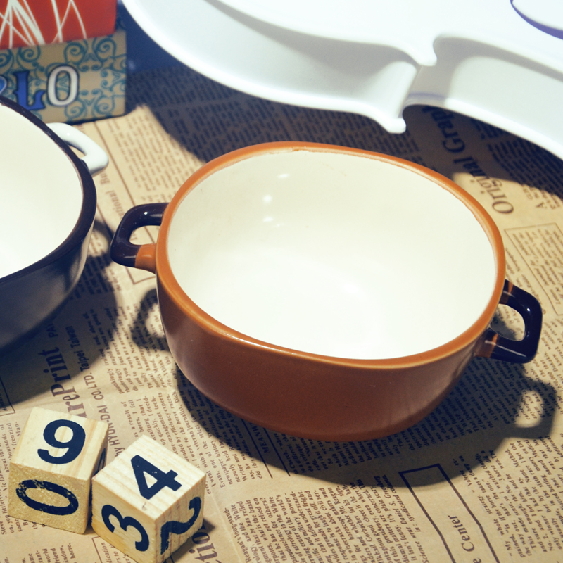 朴瓷日式陶瓷餐具双耳泡面碗家用饭碗