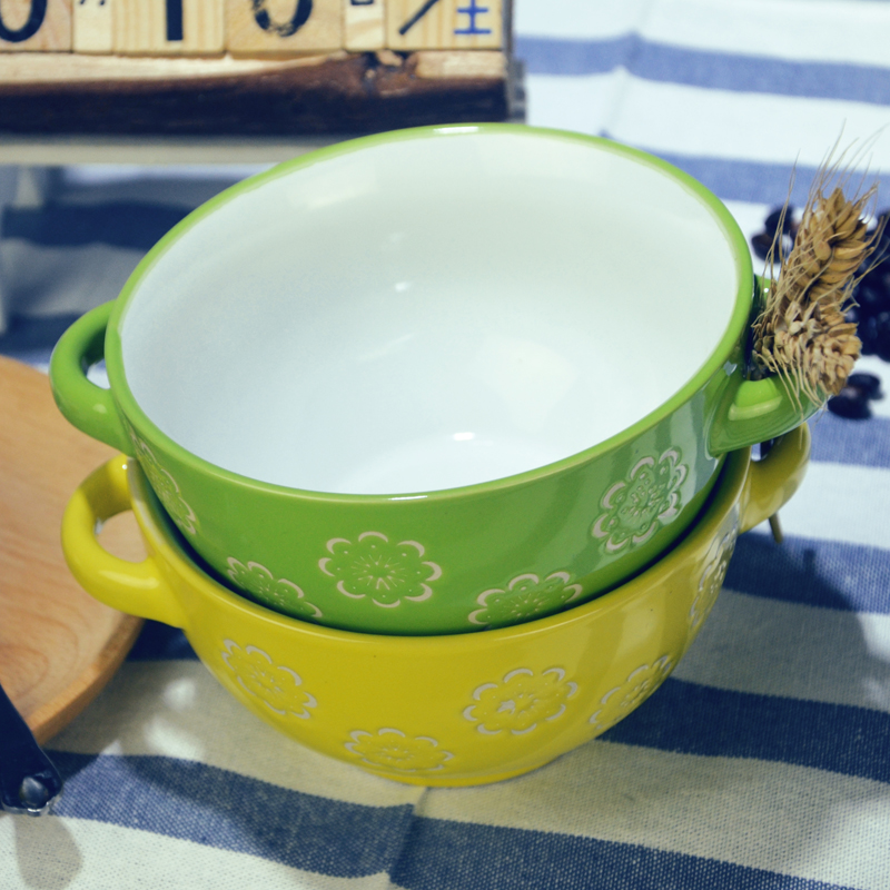 朴瓷5英寸日式陶瓷餐具双耳泡面碗蒸蛋碗吃面碗