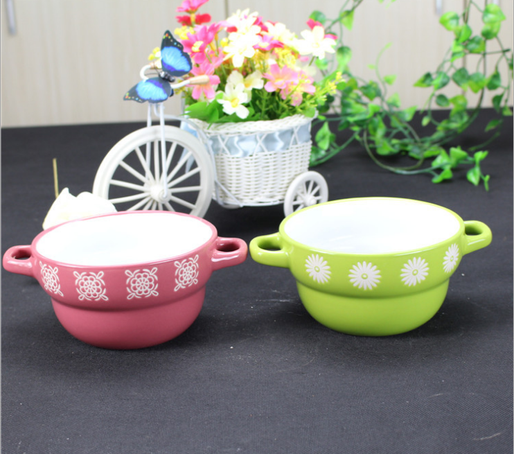 The new creative and personalized double-ear ceramic bowl instant noodle bowl comes in a variety of styles and colors Specification image