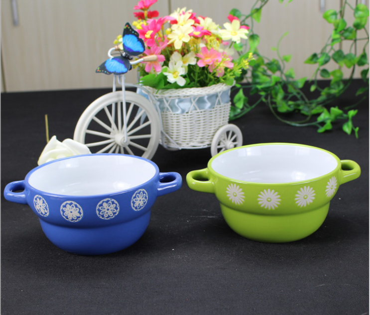 The new creative and personalized double-ear ceramic bowl instant noodle bowl comes in a variety of styles and colors details Picture