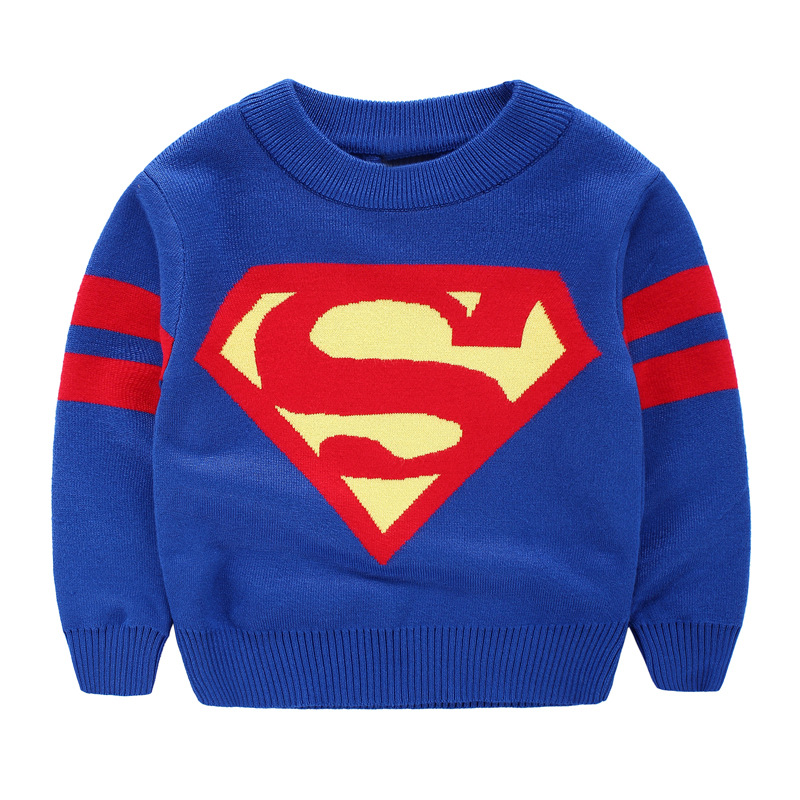 新款秋款童装男童儿童 超人图案 针织毛线衣套头衫